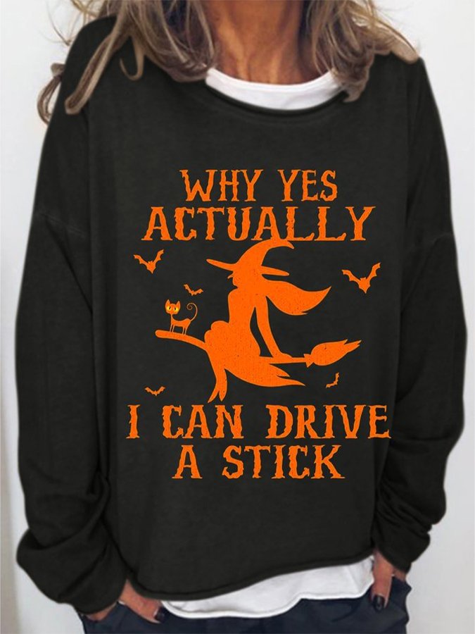 Women's Halloween Why Yes Actually I Can drive A Stick Casual Long-Sleeve T-Shirt