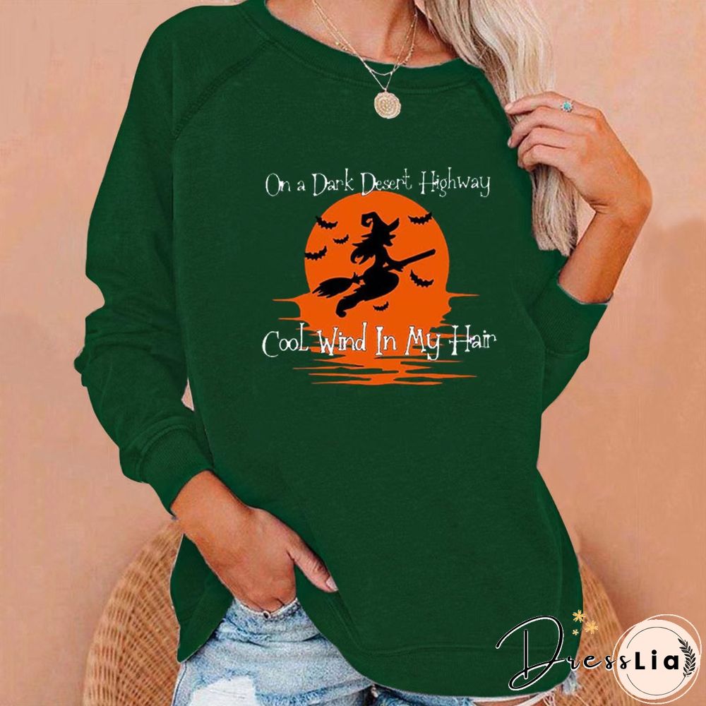 Letter And Halloween Witch Print Long Sleeve Shirt