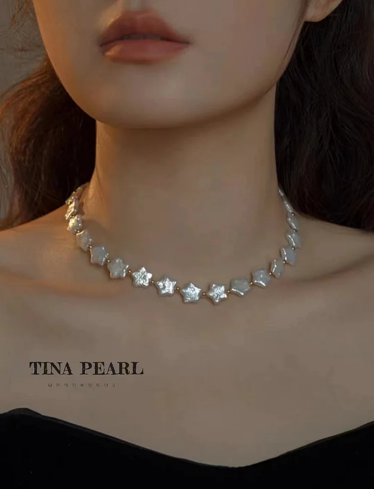 TINA Jewelry, stars freshwater pearl necklace