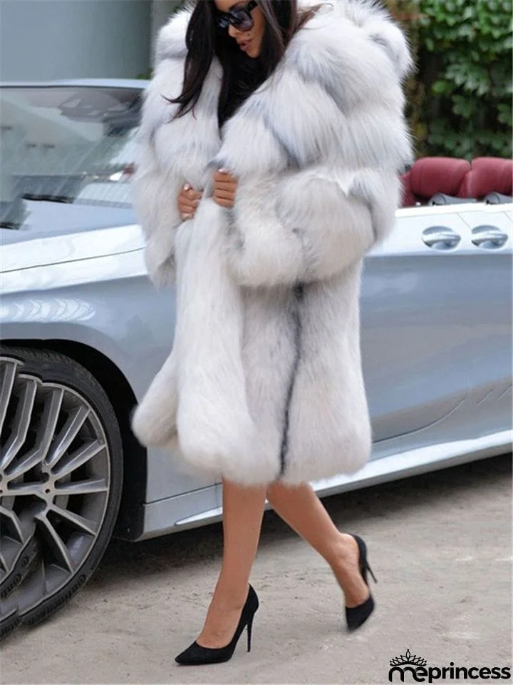 Oversized Extra Cozy Warm Fur Collar Knee-Length Hooded Chunky Outerwear