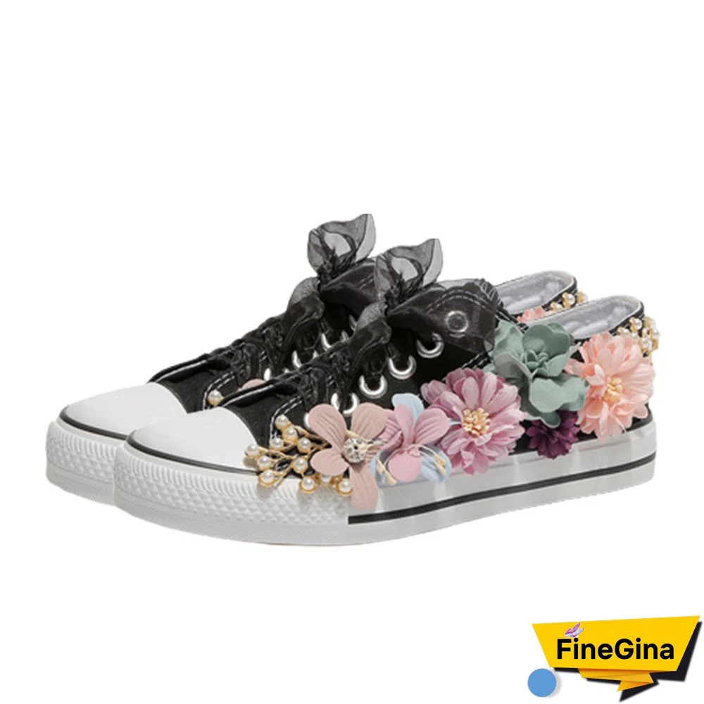 3D Blossom Decor Casual Canvas Shoes