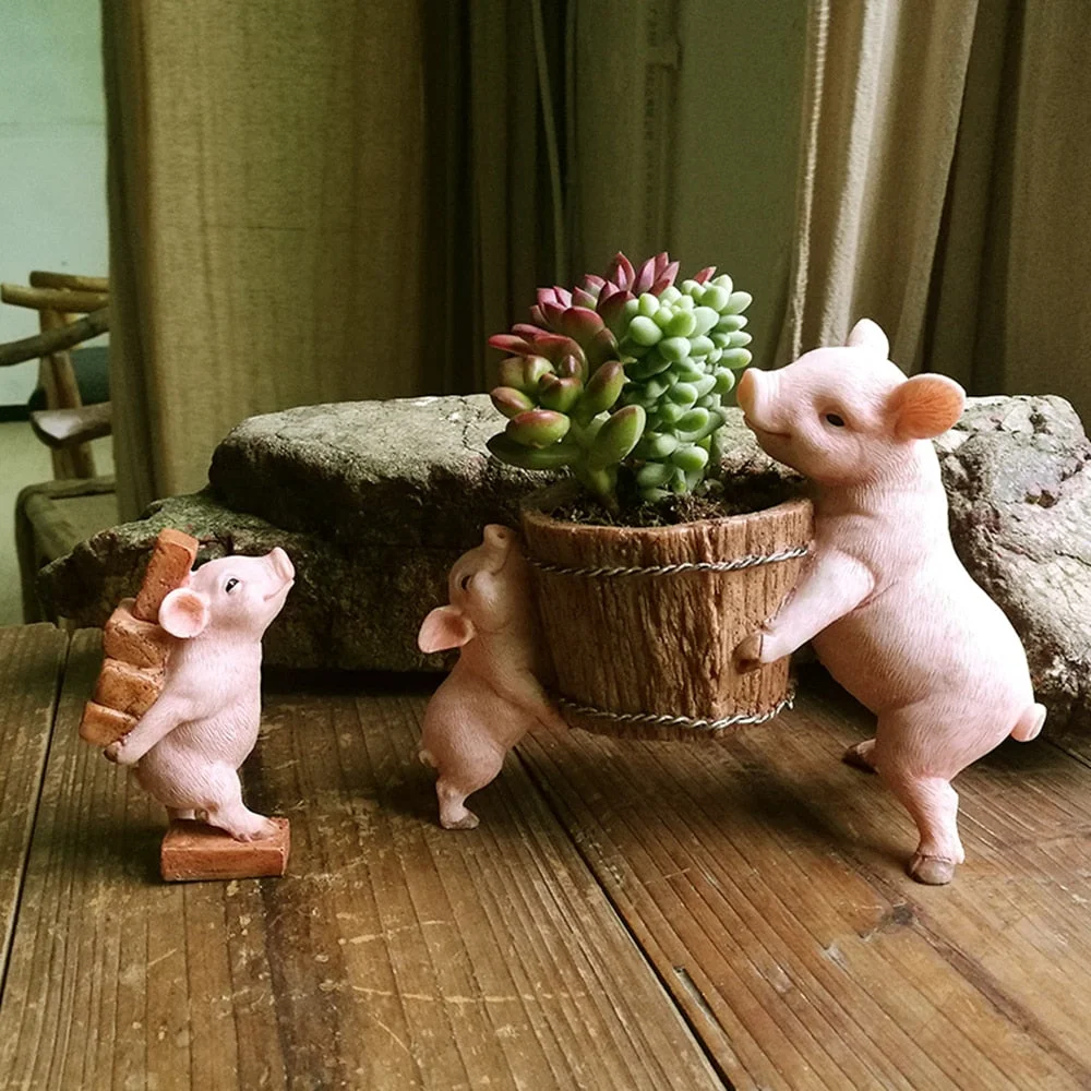 Everyday Collection Cute Pig Animal Figurine Flower Pot Fairy Garden Ornaments Bonsai Home Decoration Gifts For Children