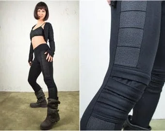 pornhint Pornhint Cyberpunk Post Apocalyptic Leggings with Sacred Geometry black Print for Goth Clothes and Asashin Steampunk Leggings