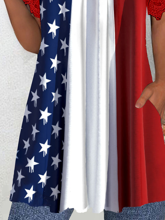 Women Half Sleeve V-neck Solid Color Dress