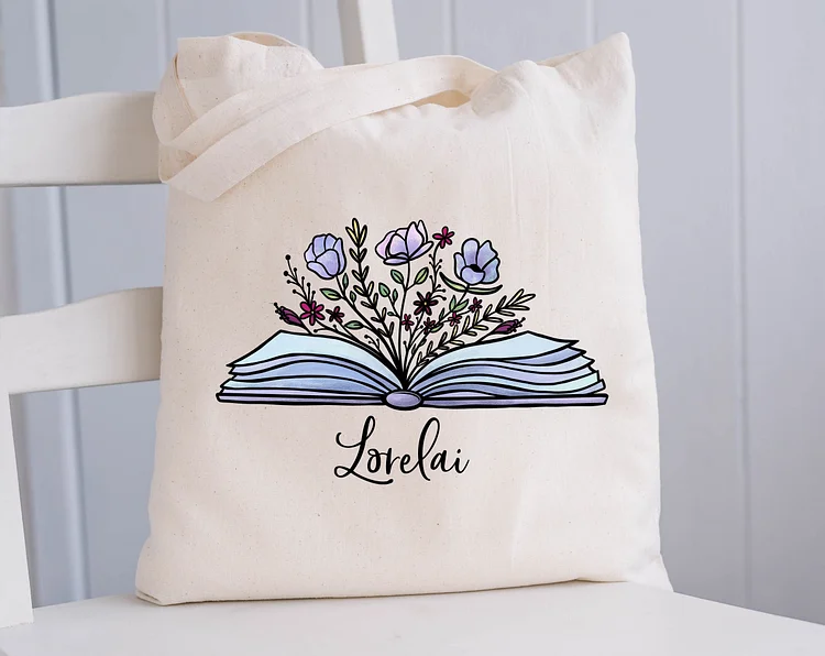 Personalized Kids Floral Book Tote Bagl15
