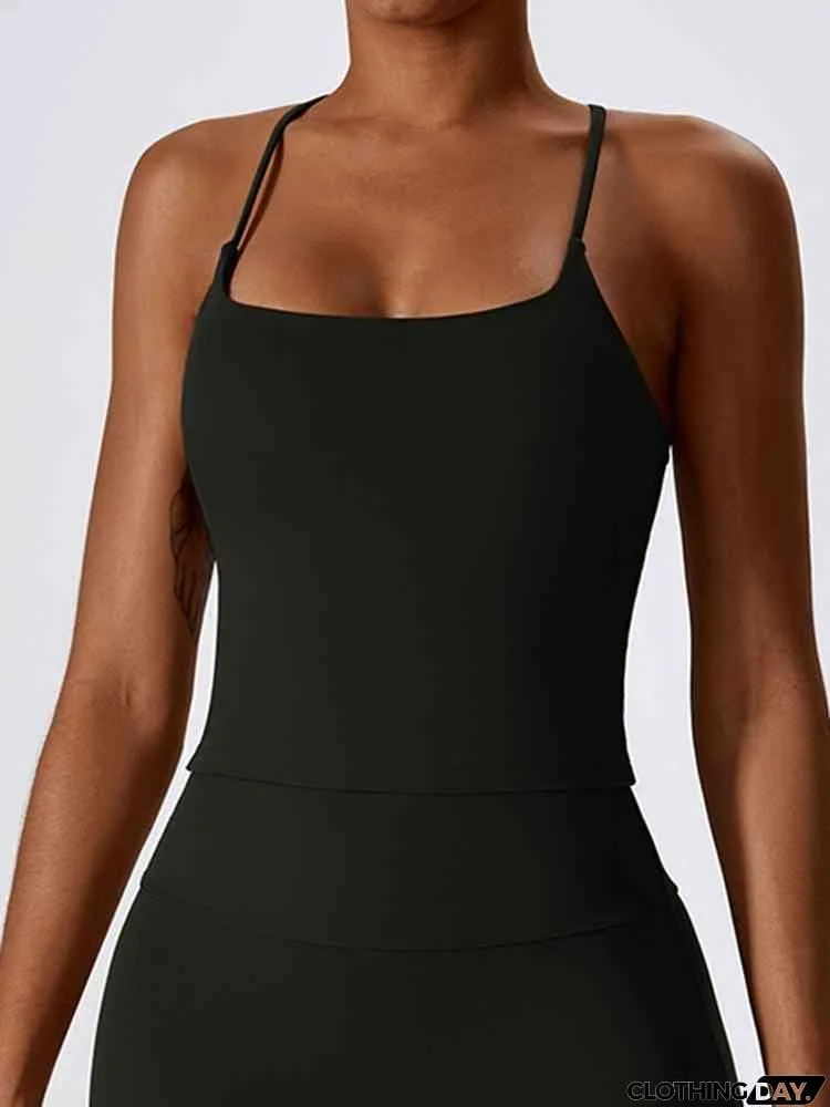 Square Neck Back Crisscross Tank Top