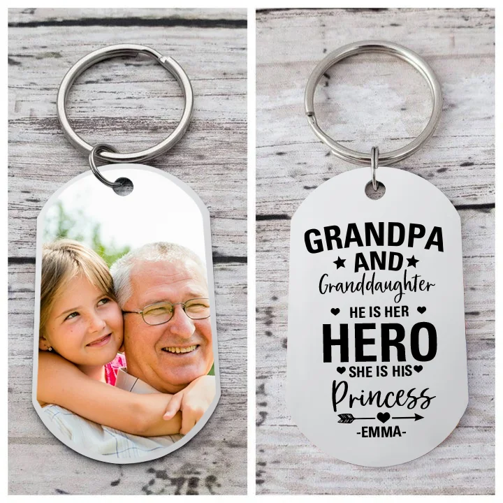 Personalized Grandpa and Granddaughter Photo Keychain Gift-HE IS HER HERO-Custom Special Keychain Gift For Grandpa