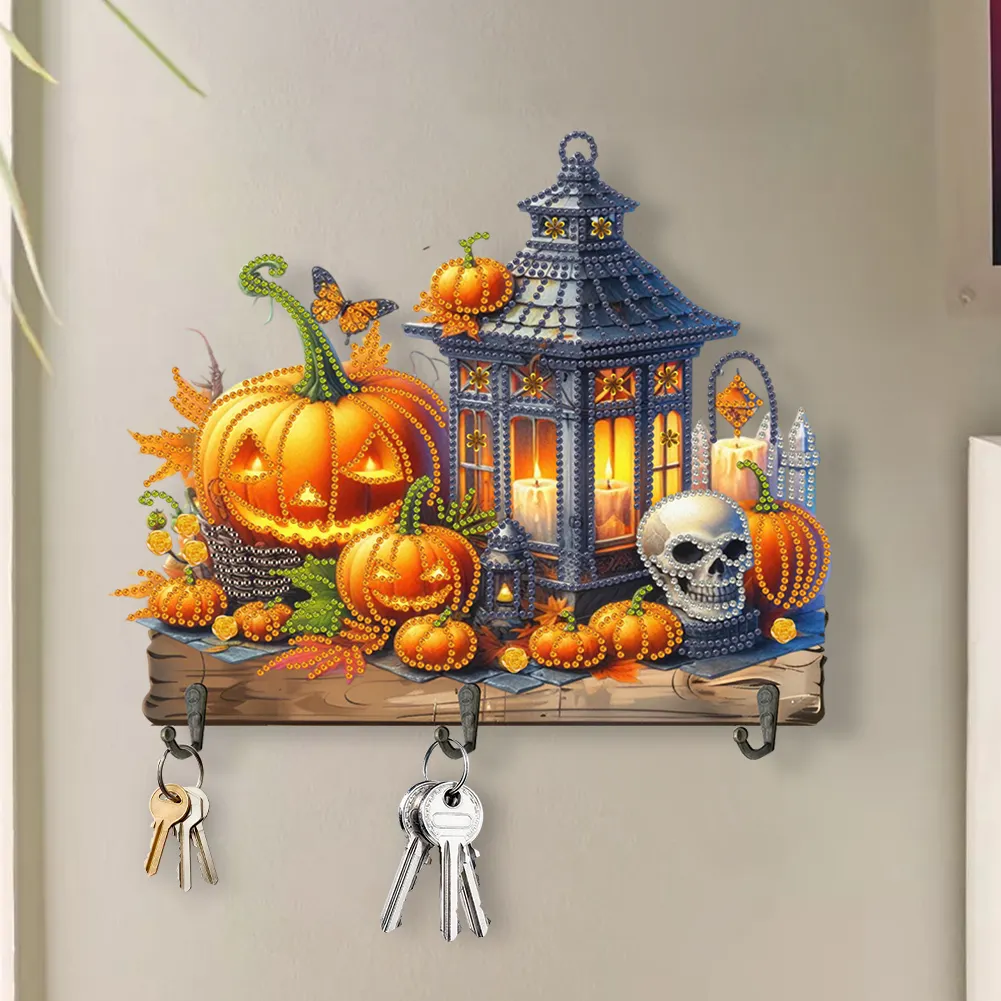 DIY Lantern Pumpkin Wooden Special Shape 3 Hooks Diamond Painting Hook Rail