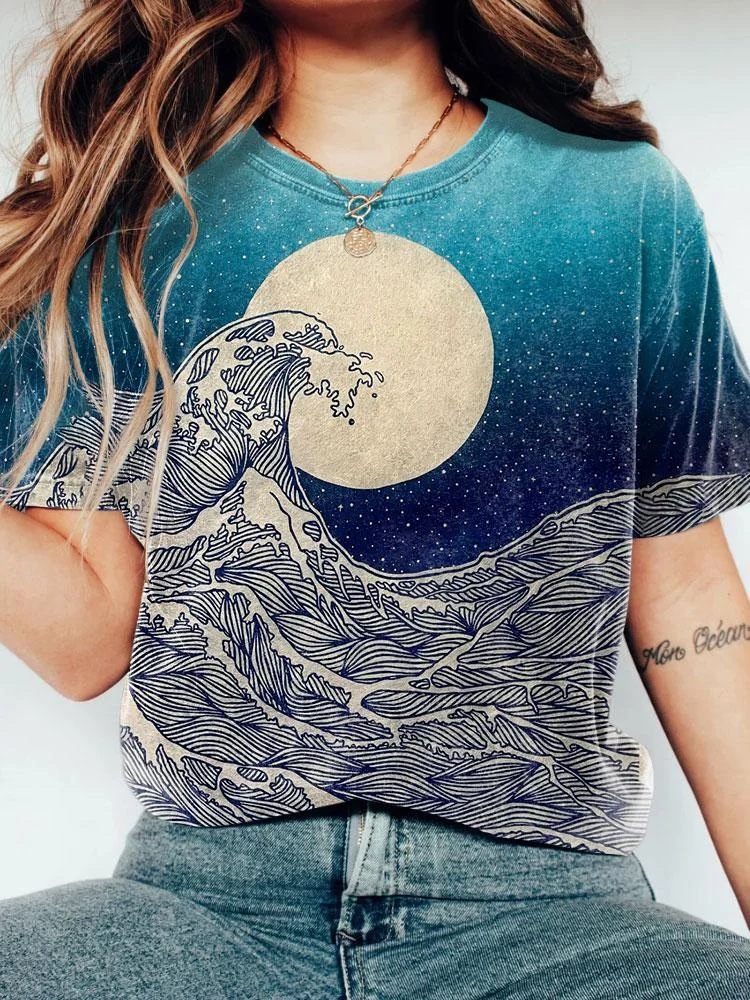 The Great Wave Full Moon Short Sleeve Tshirt