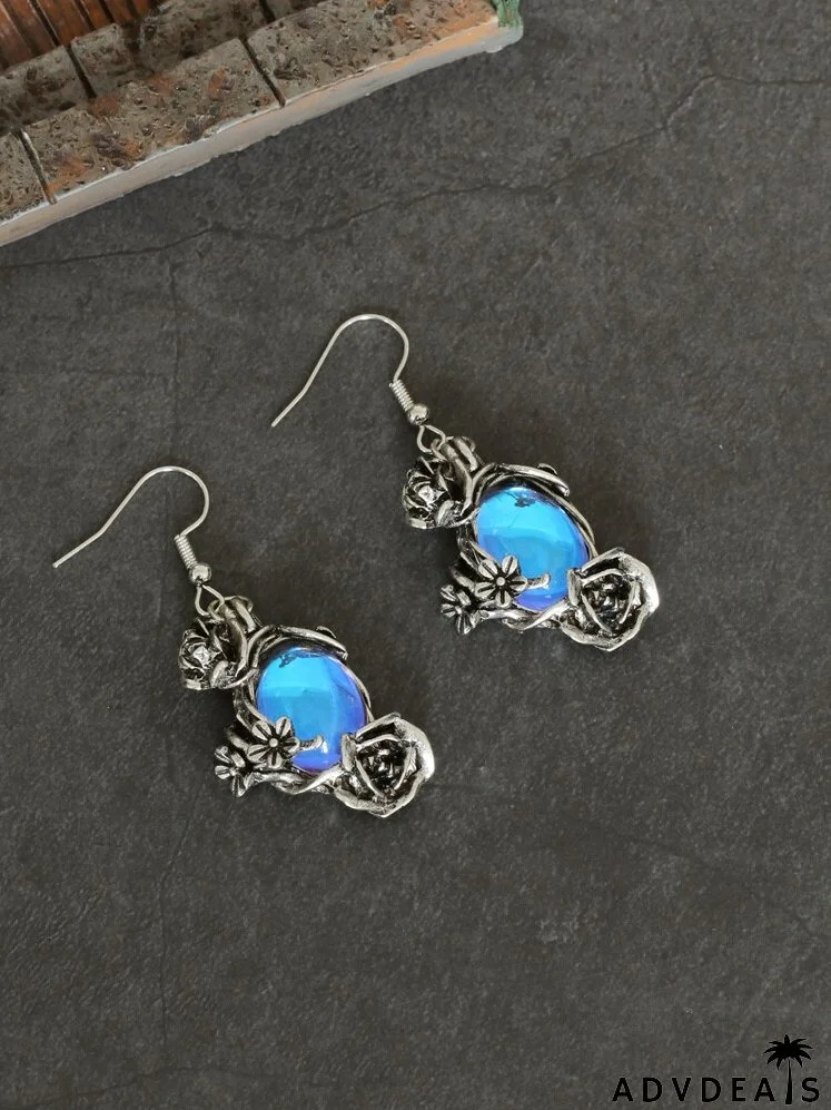 Gemstone Decor Flower Drop Earrings