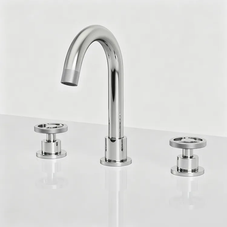 EVERSTEIN Knurled Widespread Bathroom Sink Faucet with Pop-up Drain Chrome