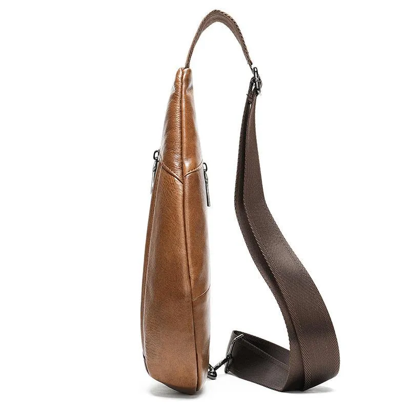 Textured Style Adjustable Strap Genuine Leather Multiple Compartment Sling Backpack
