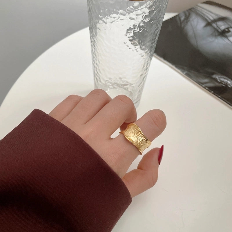 18K Gold Plated Silver Plated 925 Sterling Silver Irregular Solid Color Wide Band Rings Open Rings Rings