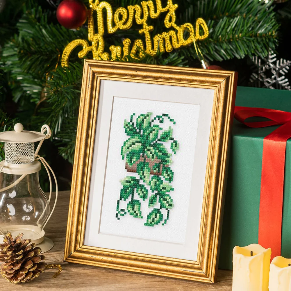 12pcs Plants DIY Mini Square Diamond Painting for Desktop Decor No Frame(14*18cm)