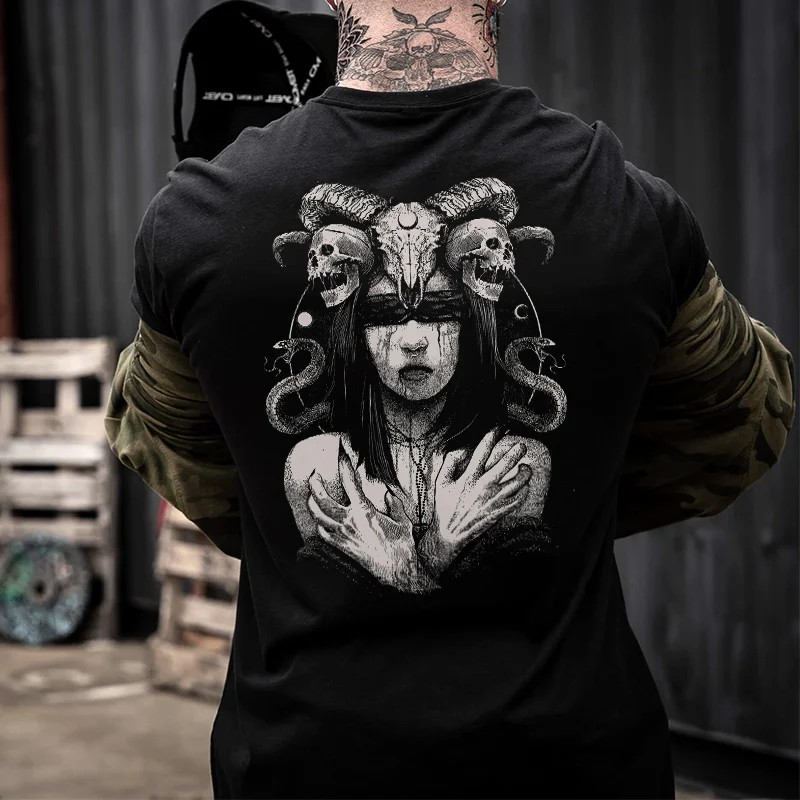 Dark Sheep Head Demon Girl Printed Men's T-shirt -  
