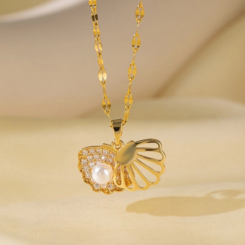 Sweet Minimalist Star Heart Shape Bow Knot Titanium Steel Zircon Plating Inlay Pendant Necklace