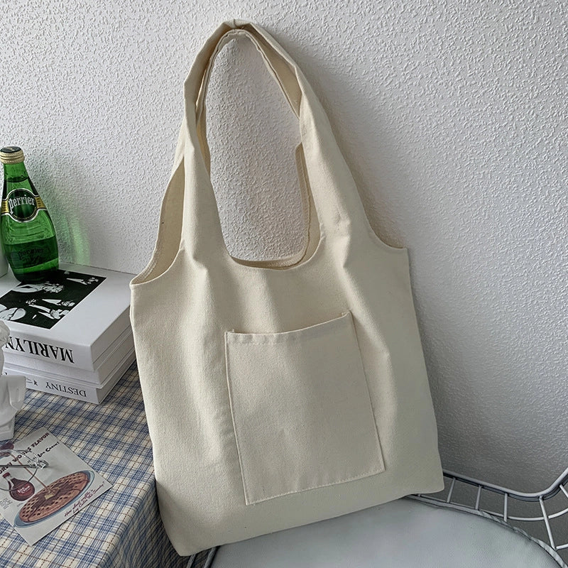 Pure Color Blank Hand-painted Canvas Bag Female Single Shoulder Japanese Simple Artistic Travel Large Capacity Student Class Book Bag