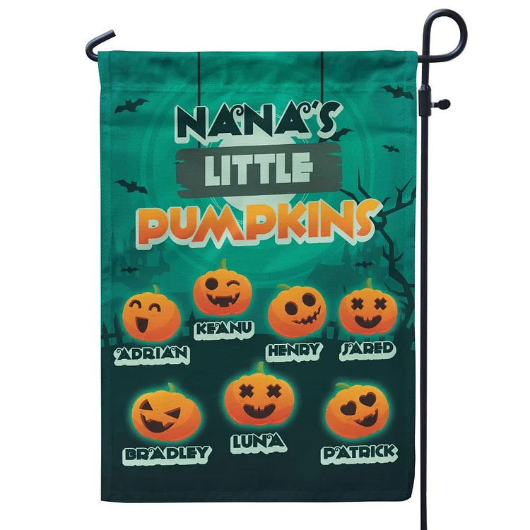 Personalized Halloween Garden Flag Custom 7 Names Flag "Grandma's Little Pumpkins"