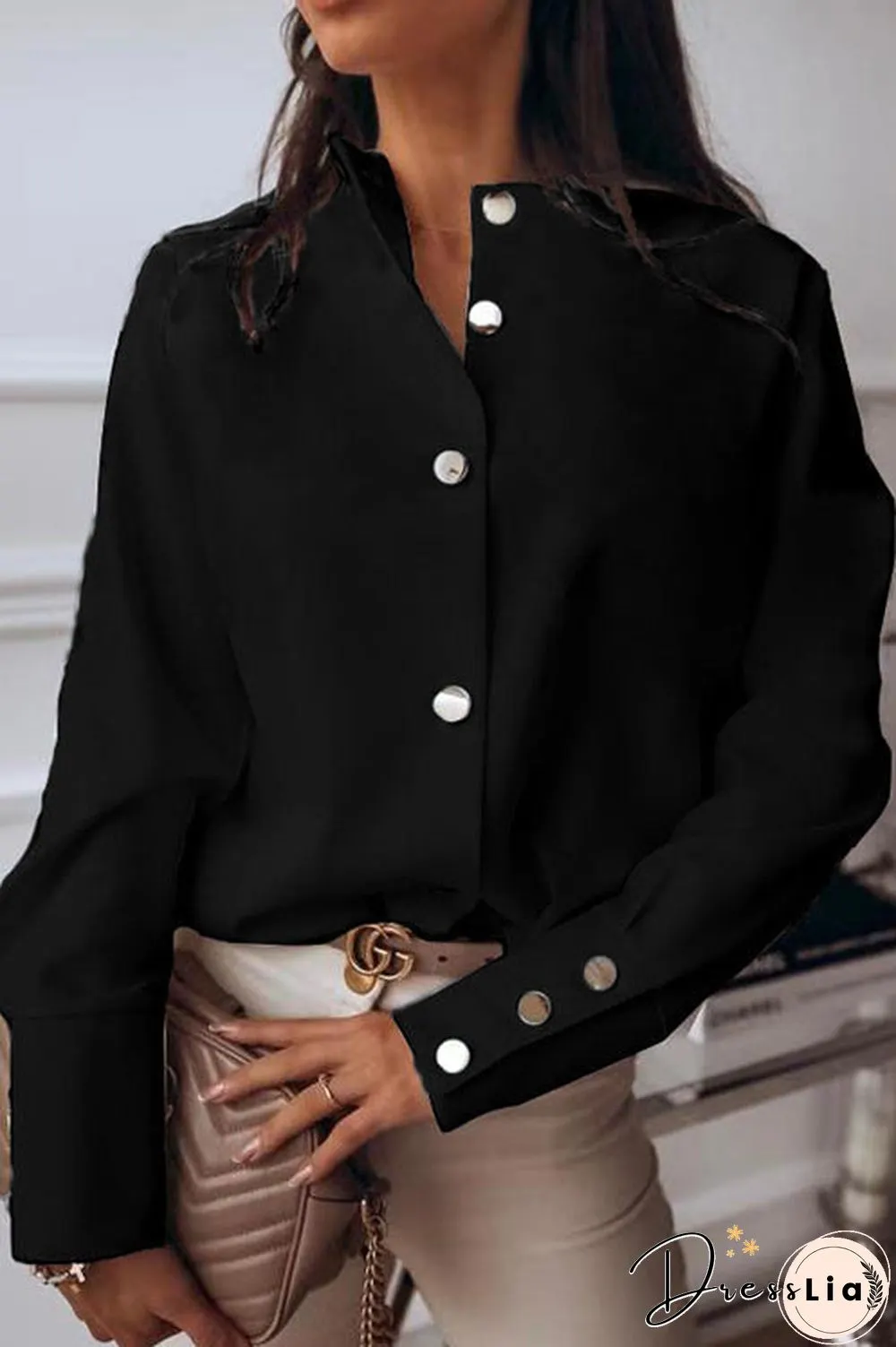 Shirt Collar Long Sleeve Blouse