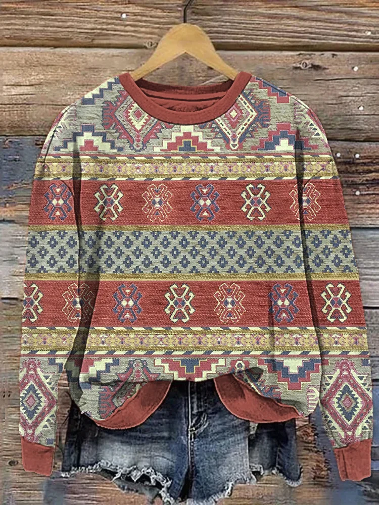 VChics Aztec Western Print Casual Cozy Sweatshirt