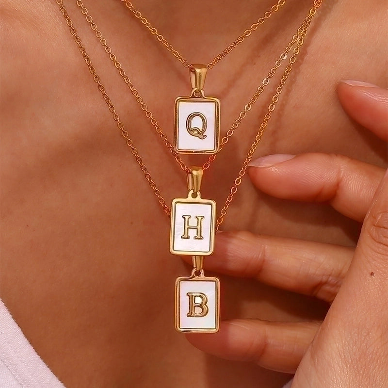 Vintage Style Letter Square 304 Stainless Steel Shell 18K Gold Plated Plating Inlay Pendant Necklace