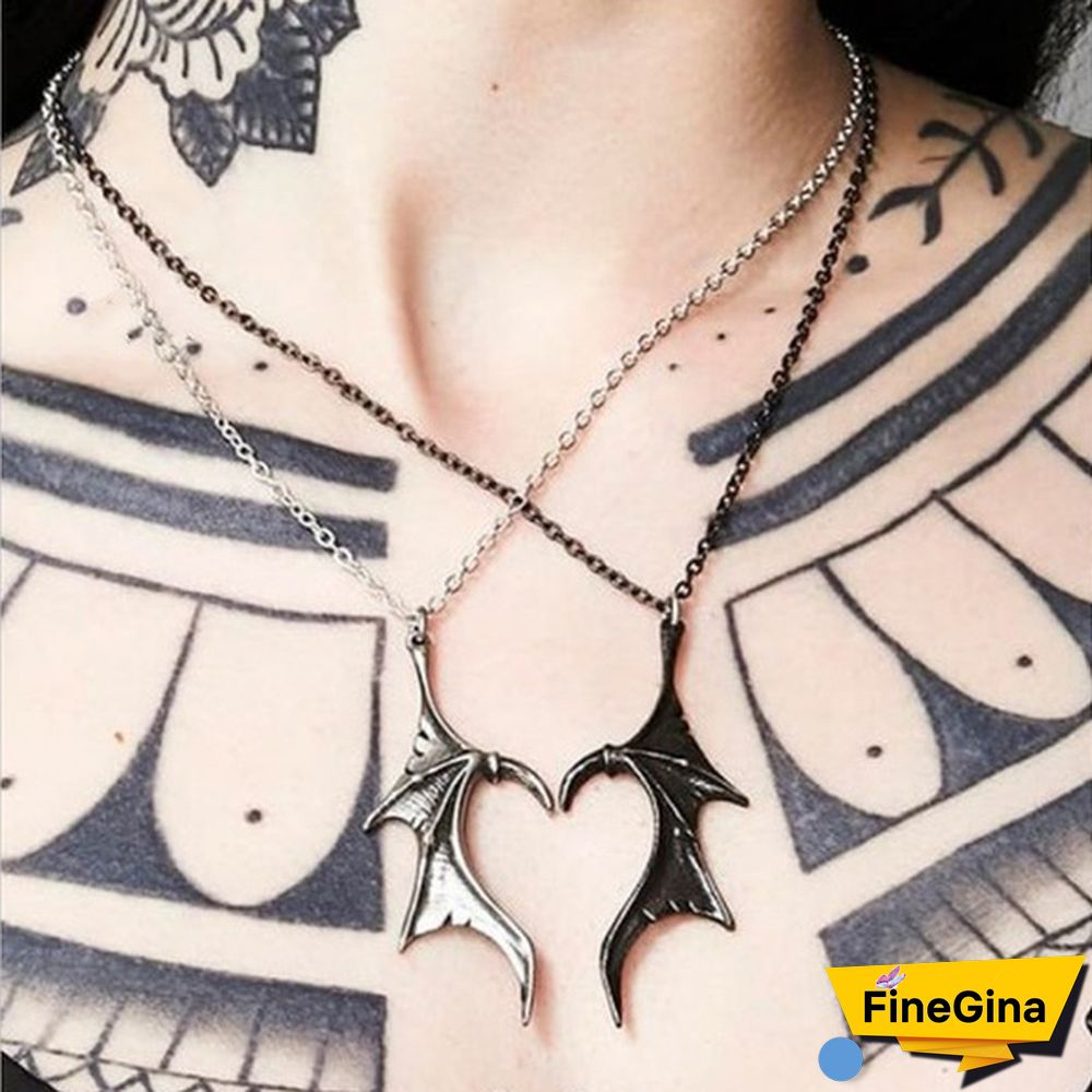 Darkling Heart Necklace Alchemy Gothic Couples Matching Dragon Wing Pendants