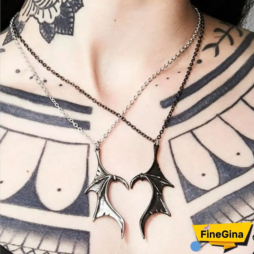 Darkling Heart Necklace Alchemy Gothic Couples Matching Dragon Wing Pendants
