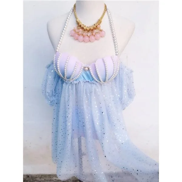 Free Shipping Pastel Fairy Pearl Mermaid Summer Swimsuit SP1811966