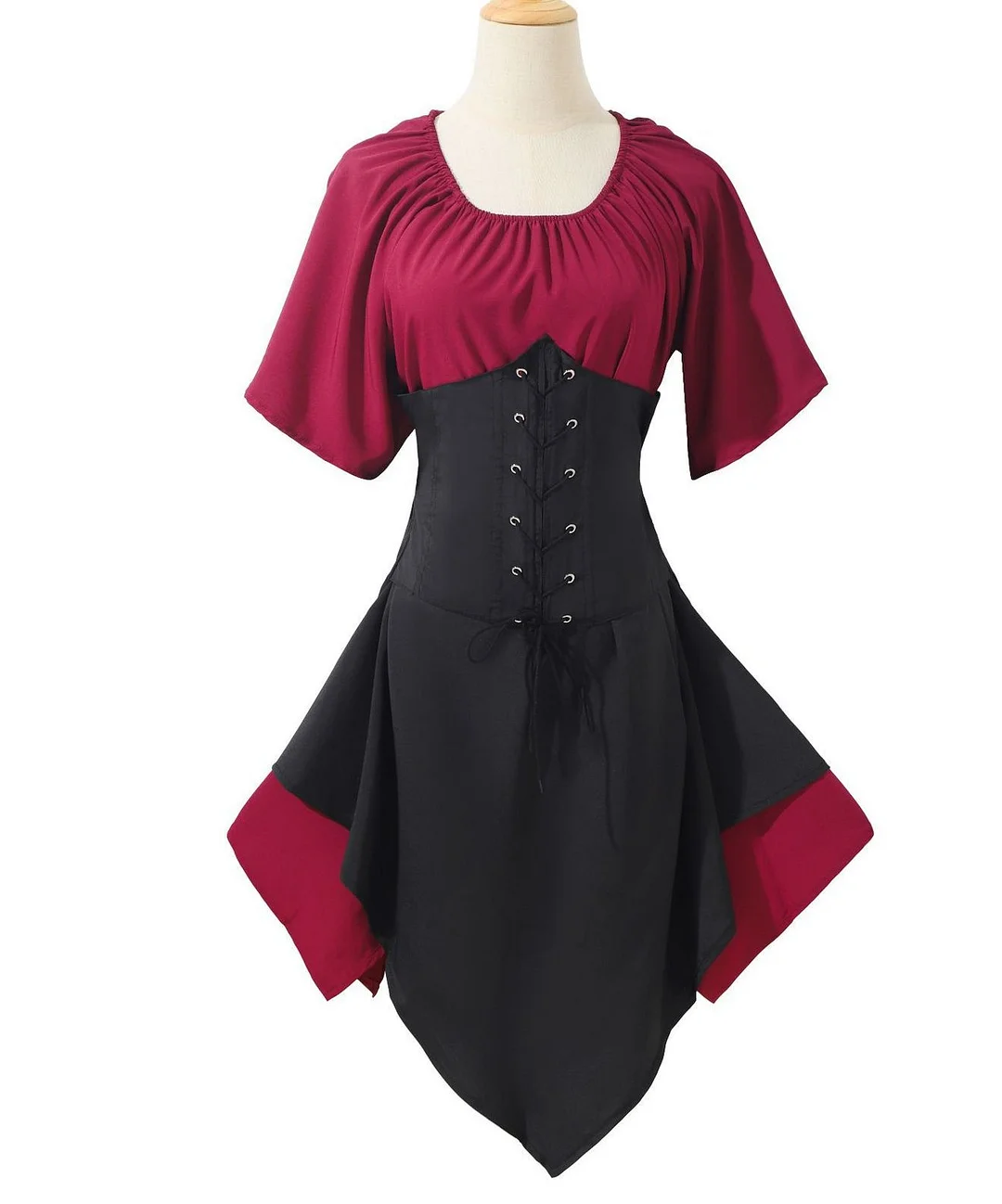 Vintage Costume Dress Short-Sleeved  Women Renaissance Medieval Halloween Costume  Novameme