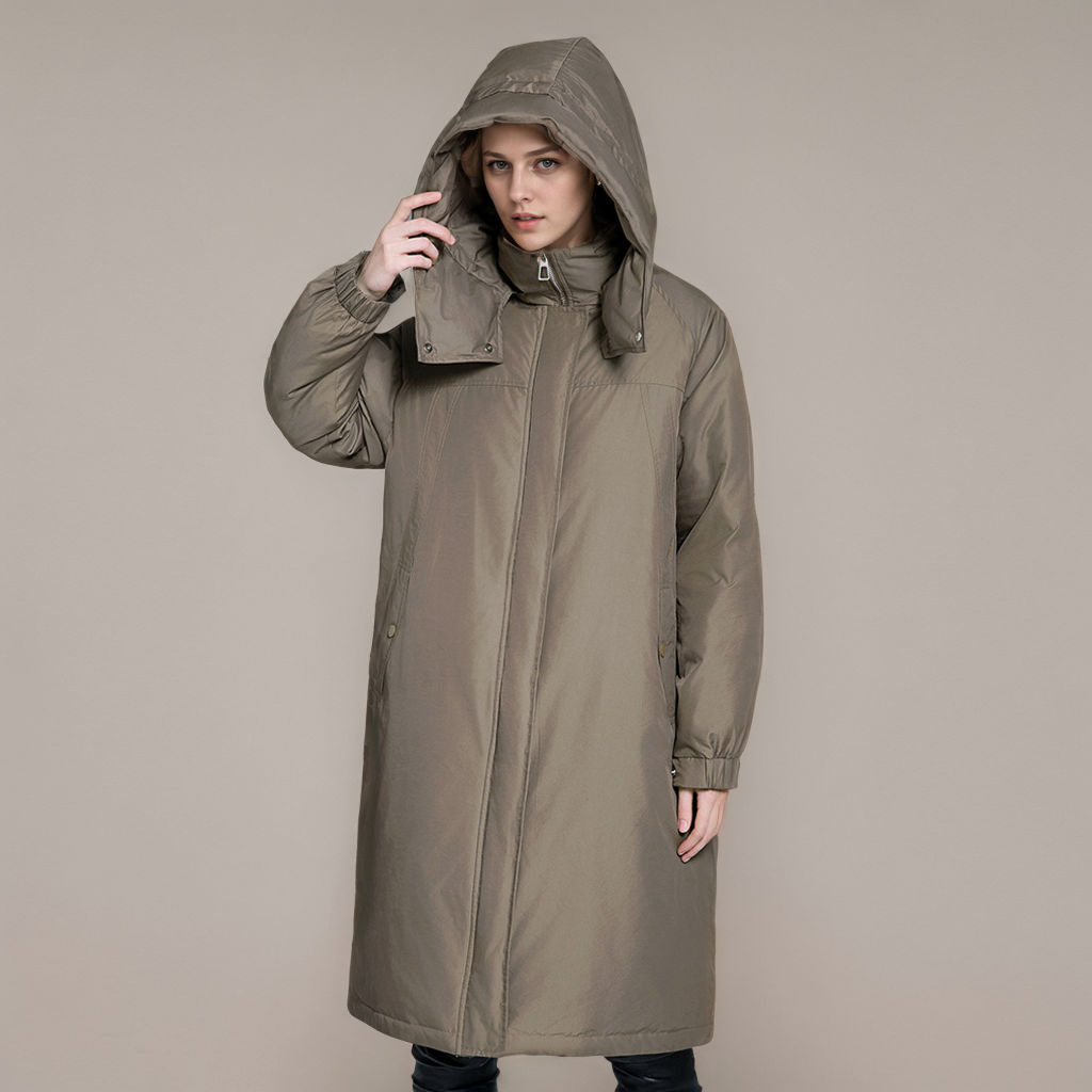 Women's Down Jacket Loose Long Hooded Style REAL SILK LIFE