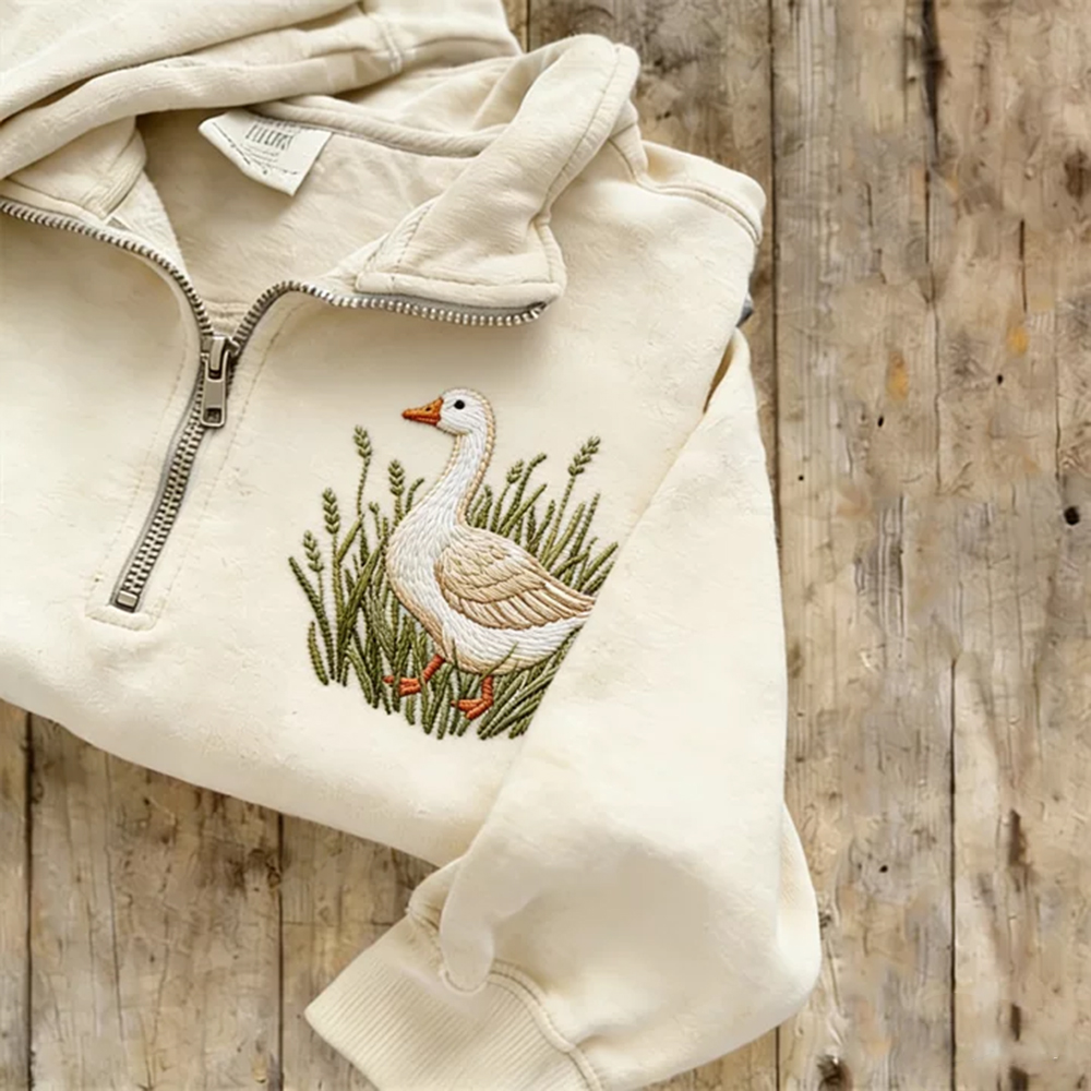 Retro Little Duck Zipper Collar Casual Sweatshirt wearshes