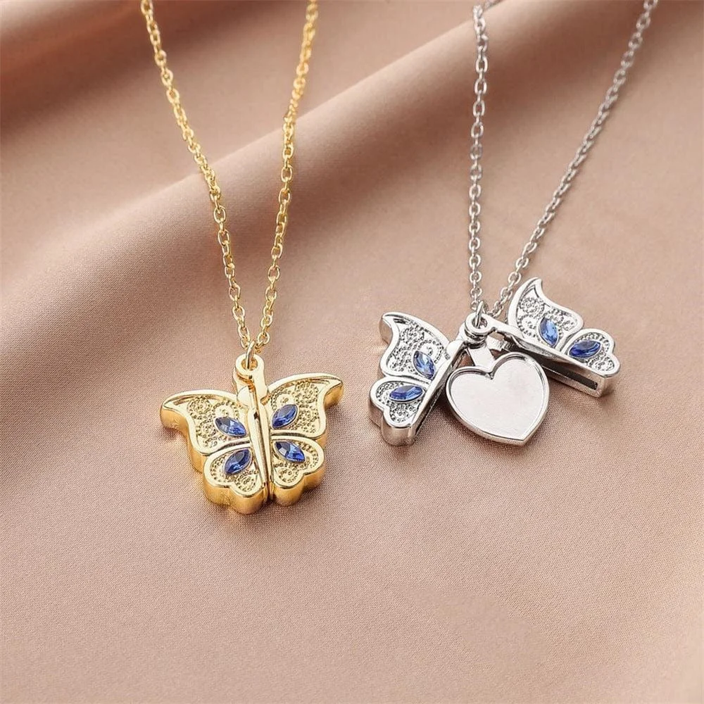 Photo Frame Heart Butterfly Necklace