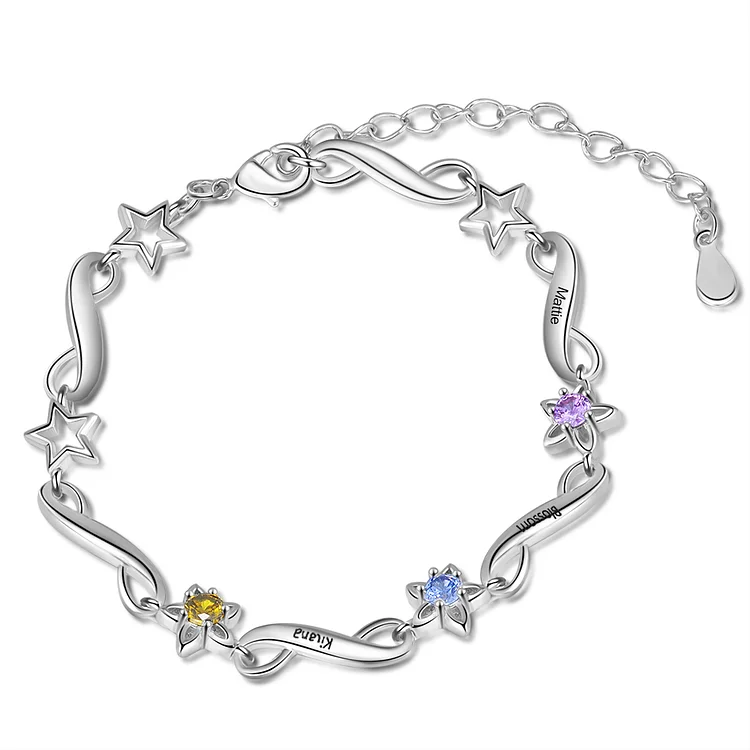 Infinity Bracelet Personalized Customization with 3 Birthstones