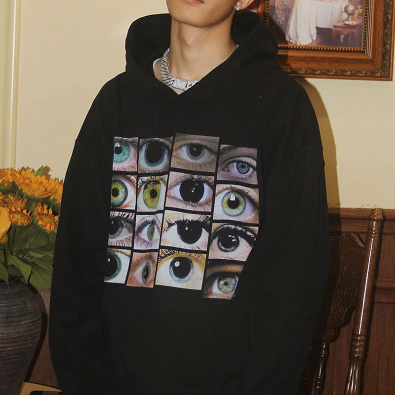Eyes Print Hip Hop Streetwear Men's Hooded Sweatshirt Pullover-VESSFUL