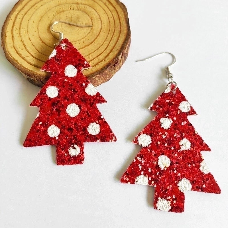 1 Pair Minimalist Classic Style Streetwear Christmas Tree Water Droplets Snowflake Pu Leather Drop Earrings