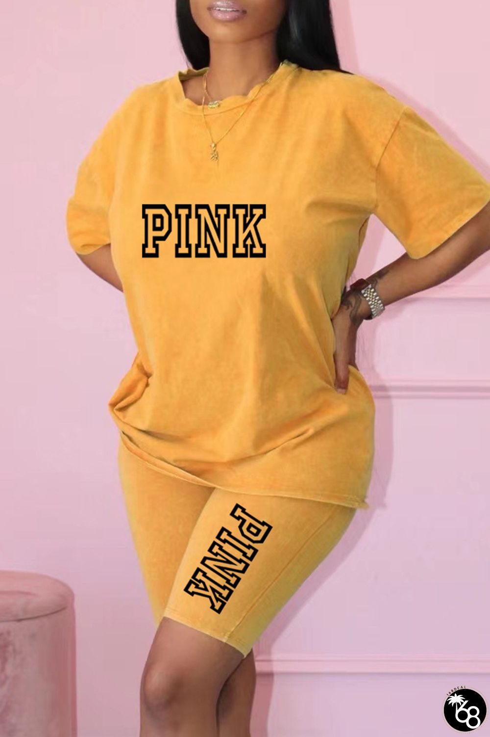 Casual Letter Print Basic O Neck Short Sleeve Two Pieces | 168DEAL