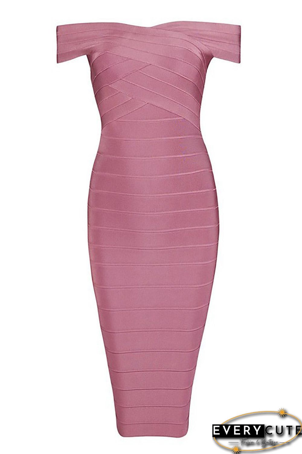 Pink Off-the-shoulder Short Bandage Dress