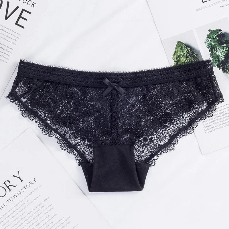 Meet&lsquo;r Women Lace Low-Waist Briefs Sexy Fashion Hollow Out Underwear Intimates Transparent Panties 6 Color G String Lingerie