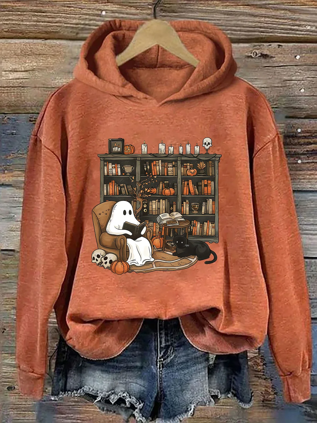  Retro Ghost Reading Books Hoodie