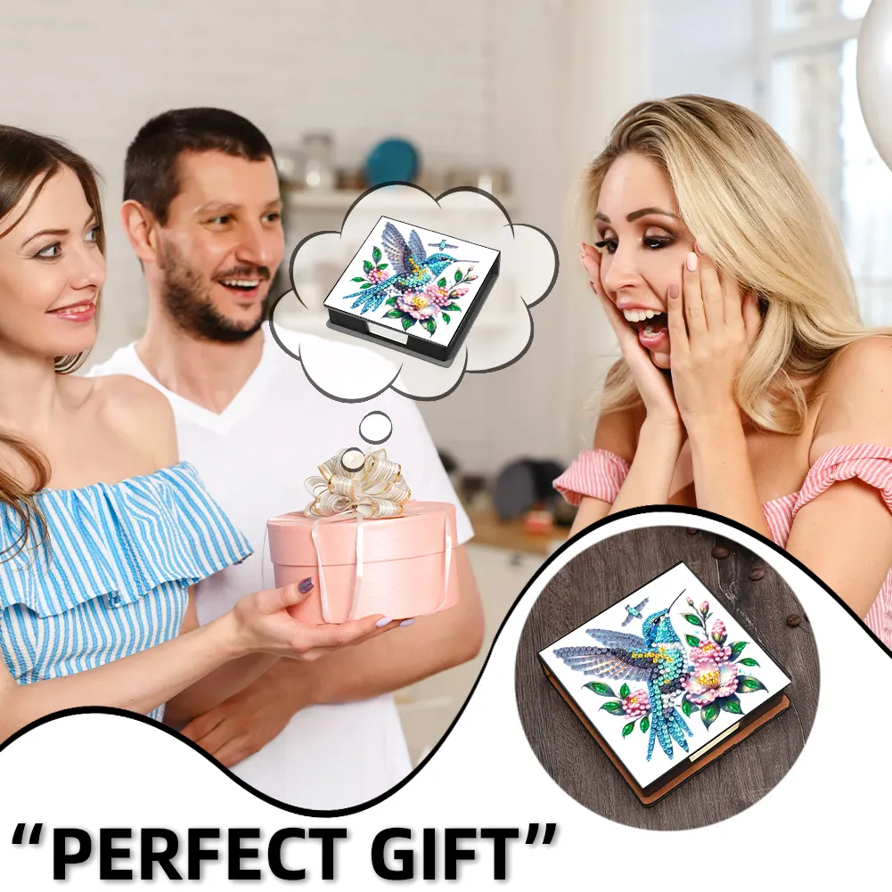 5D DIY PU Diamond Art Note Box with 160 Sheets Paper Memo Pad Holder (Bird)