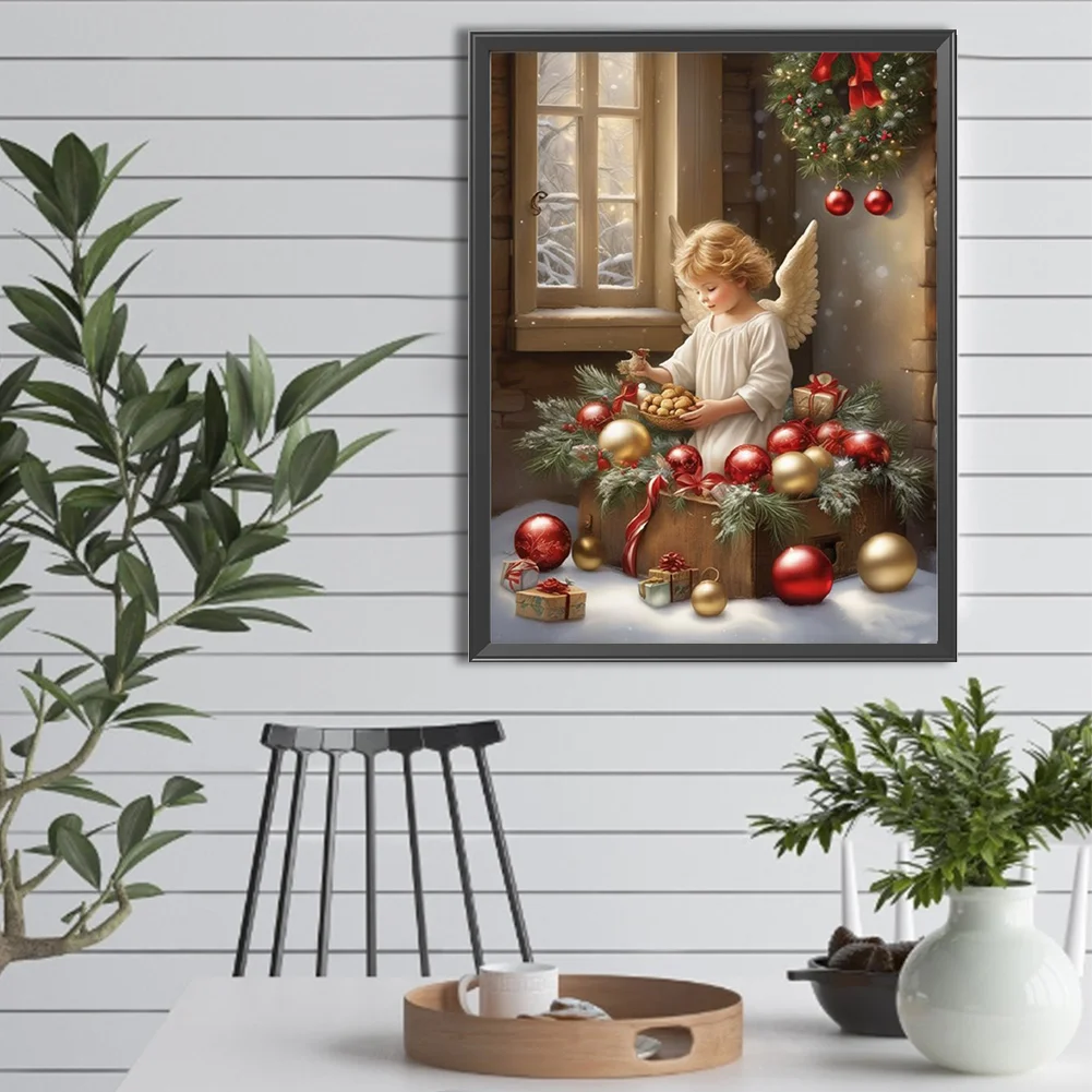 Diamond Painting - Full Round Drill - Christmas Angel Girl(Canvas|30*40cm)
