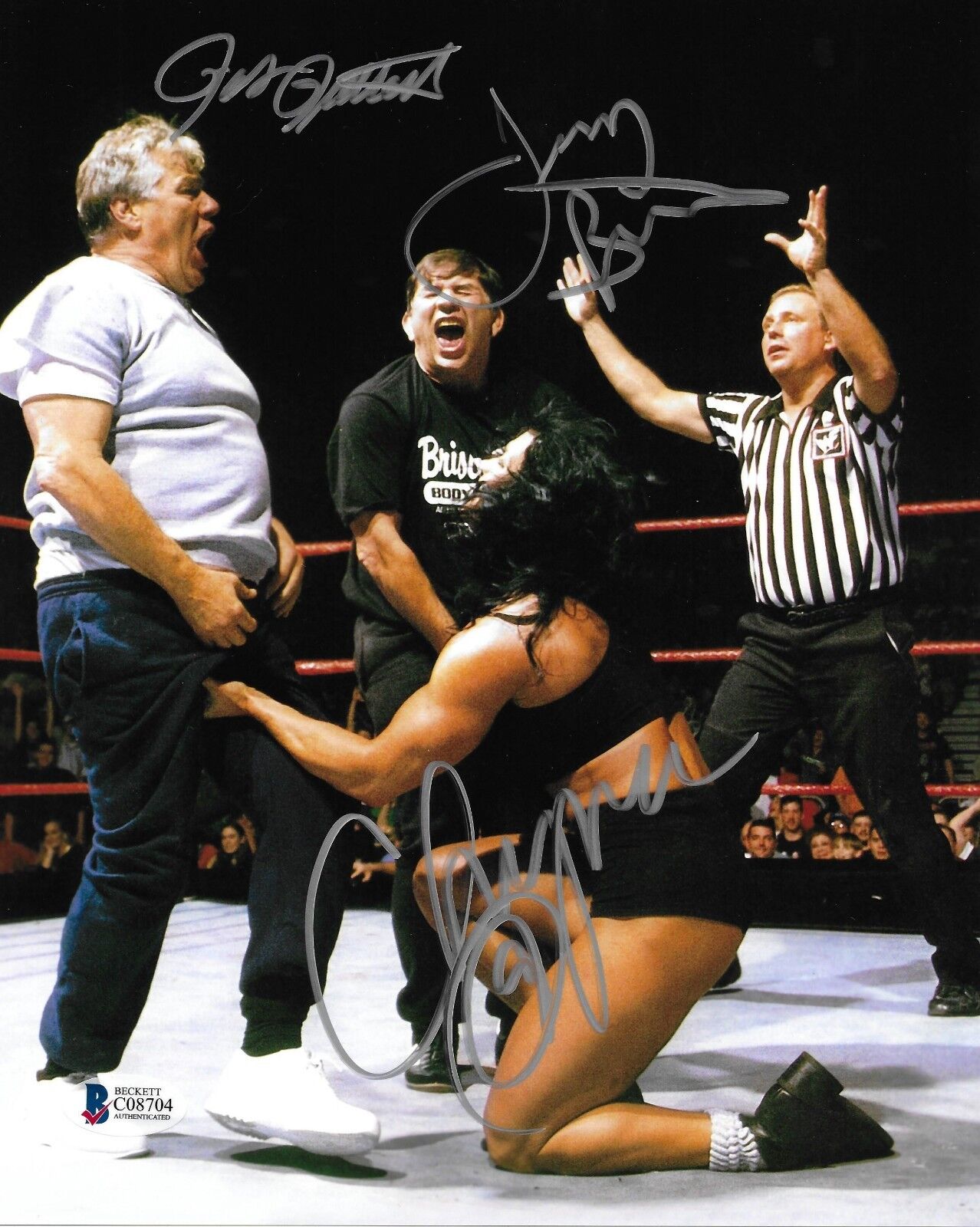 Pat Patterson Gerald Brisco & Chyna Signed WWE 8x10 Photo Poster painting BAS COA DX Autograph