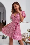 NEW V-NECK STRAPS FLORAL CASUAL VACATION SHORT DRESS