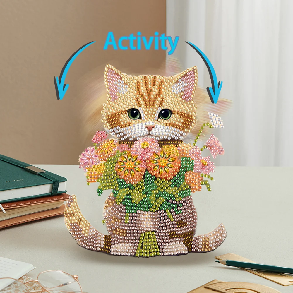 Xmas Acrylic Shaking Head 5D DIY Diamond Art Tabletop Decorations for Home (Cat)