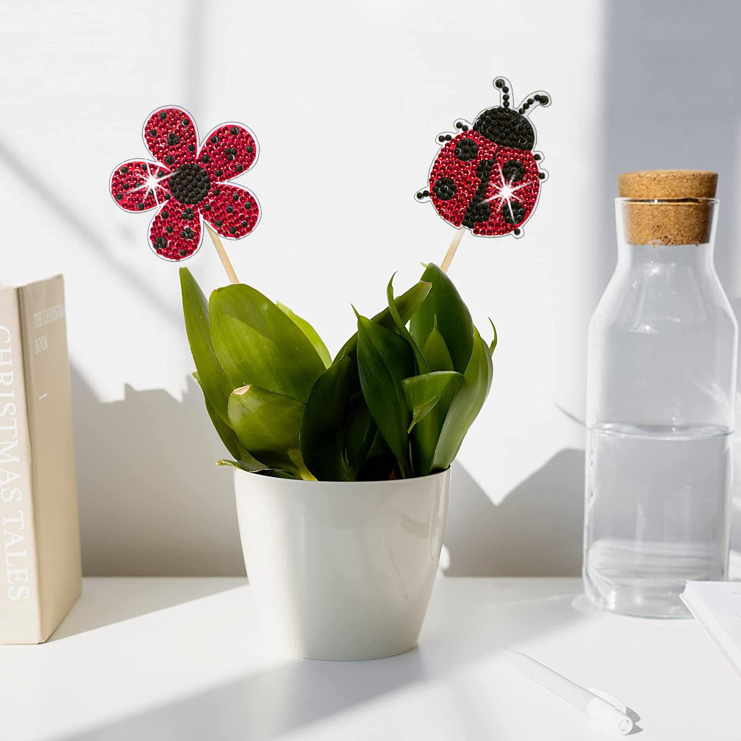 8 pieces DIY Diamond Painting Simulation Ladybug Diamond Stickers Ladybug Flower Arrangement Pottery Decoration Stick in Stock Set