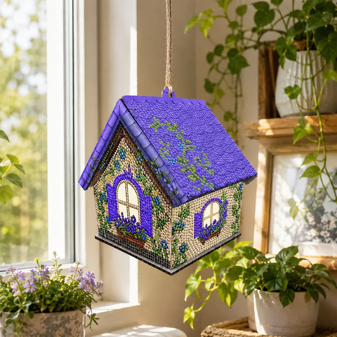 DIY Wooden House Diamond Art Painting Kit for Adults Home (Lavender)