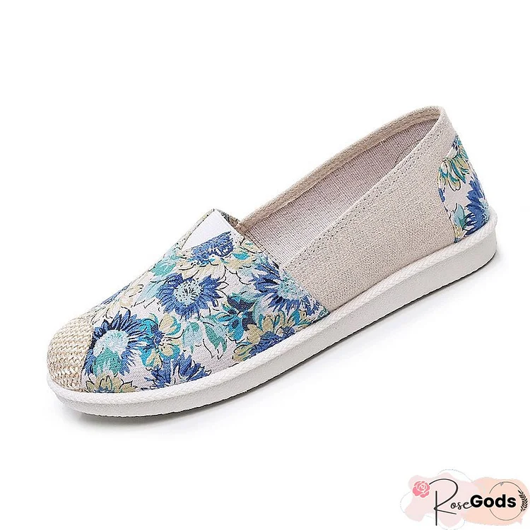 Women's Slip-Ons Comfort Shoes Slip-On Sneakers Daily Flat Heel Round Toe Peep Toe Casual Canvas Loafer Color Block Sunflower Pink Blue