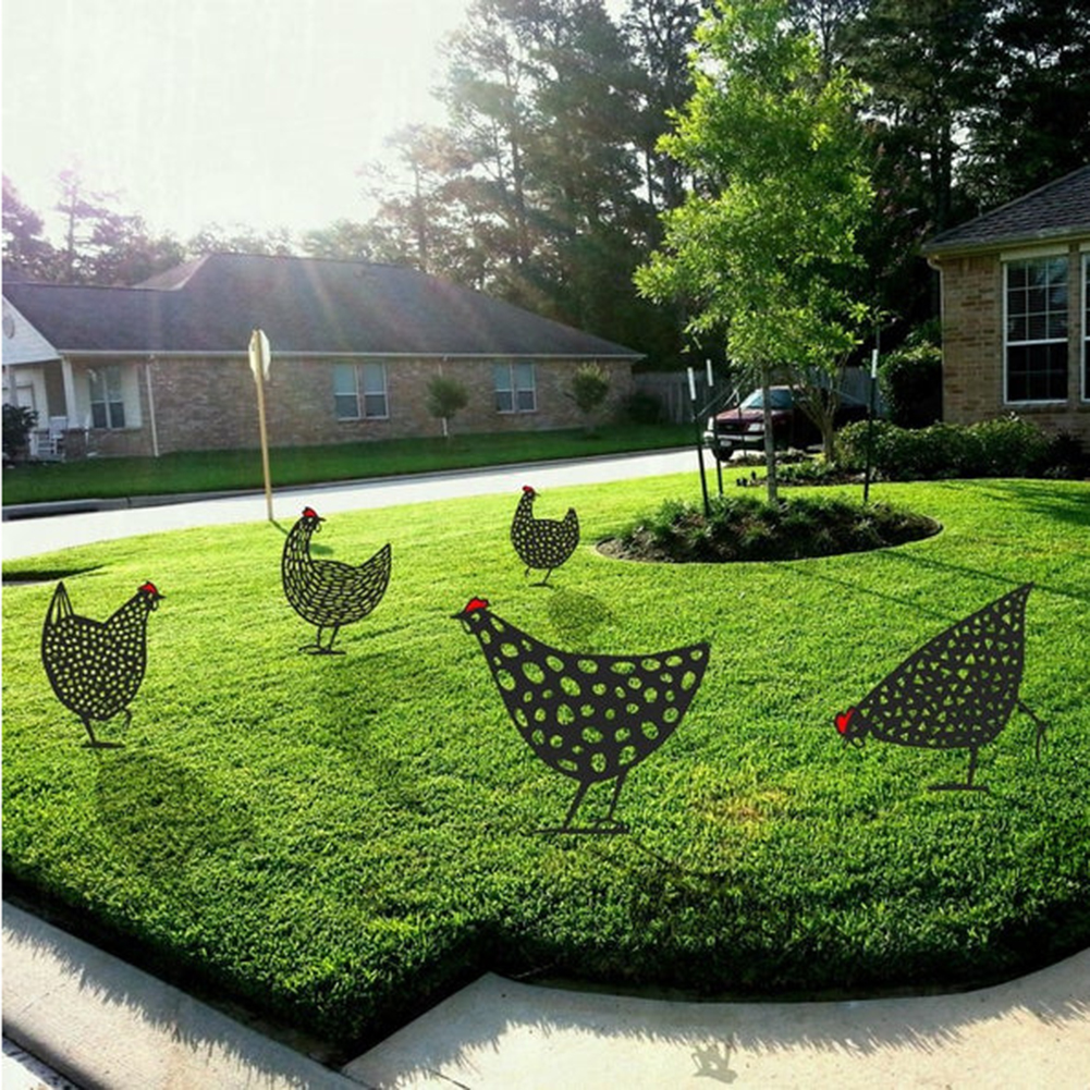 

5pcs Garden Ornaments Chicken Yard Art Backyard Home Lawn Stakes 25x20cm, 501 Original