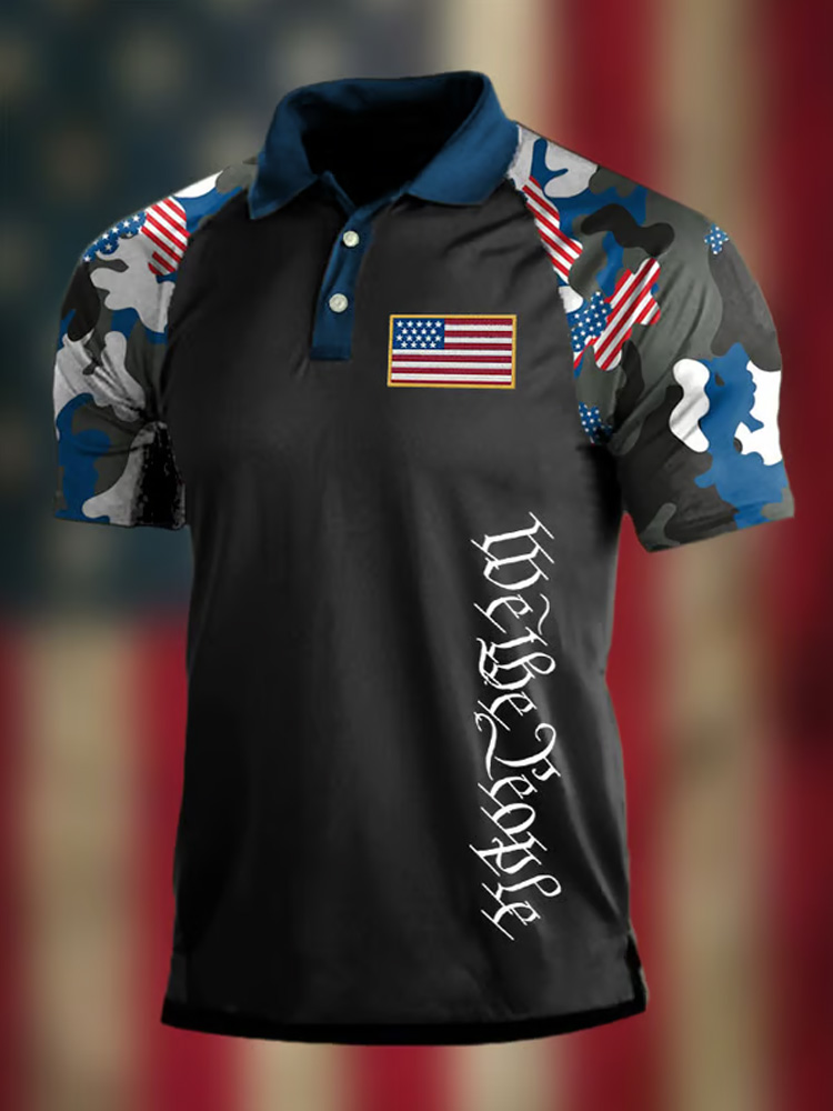  Men's Vintage American Flag Independence Day Colorblock Polo Shirt Westsshops
