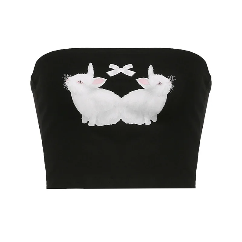 Uveng Women's Clothing Ins Wind 2024 Summer New Rabbit Print Pattern Sexy Hot Girl Tsets Small Vest
